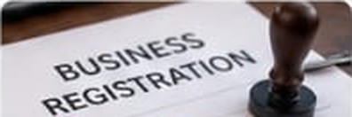 Business registration documents and stamp